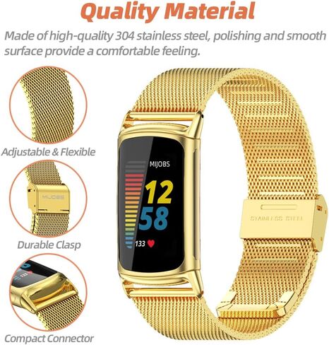 MIJOBS Metal Bands for Fitbit Charge 6 & Fitbit Charge 5, Stainless Steel Strap Adjustable Replacement Wristbands for Charge 6 Women Men in Saudi Arabia