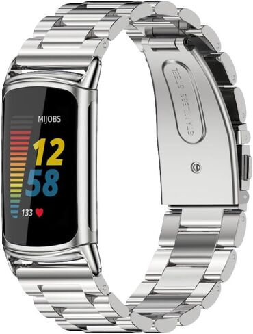 أساور MIJOBS المعدنية لـ Fitbit Charge 6 وFitbit Charge 5، حزام من الفولاذ المقاوم للصدأ قابل للتعديل لاستبدال الأساور لـ Charge 6 النساء والرجال in Kuwait