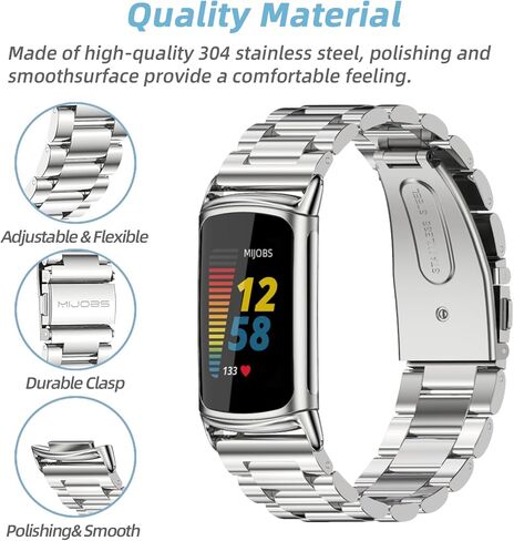 أساور MIJOBS المعدنية لـ Fitbit Charge 6 وFitbit Charge 5، حزام من الفولاذ المقاوم للصدأ قابل للتعديل لاستبدال الأساور لـ Charge 6 النساء والرجال in Kuwait