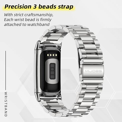 أساور MIJOBS المعدنية لـ Fitbit Charge 6 وFitbit Charge 5، حزام من الفولاذ المقاوم للصدأ قابل للتعديل لاستبدال الأساور لـ Charge 6 النساء والرجال in Kuwait