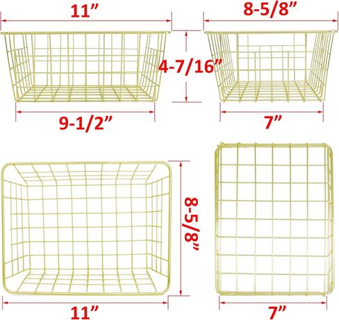 Metal Wire Storage Basket with Handles for Kitchen Food Pantry Papers Home Office Desk Basket Bathroom Laundry Room Basket Bedroom Bed Room, Rose Gold in Saudi Arabia