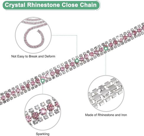 Crystal Rhinestone Close Chain Trim, 3 Rows 3 Yards Dress Embellishments, Sparkly Diamond Strips Applique Embellishment for Craft/Sewing Clothes/Wedding [Silver-Based Lake Blue] in Kuwait