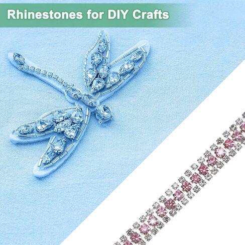 Crystal Rhinestone Close Chain Trim, 3 Rows 3 Yards Dress Embellishments, Sparkly Diamond Strips Applique Embellishment for Craft/Sewing Clothes/Wedding [Silver-Based Lake Blue] in Kuwait