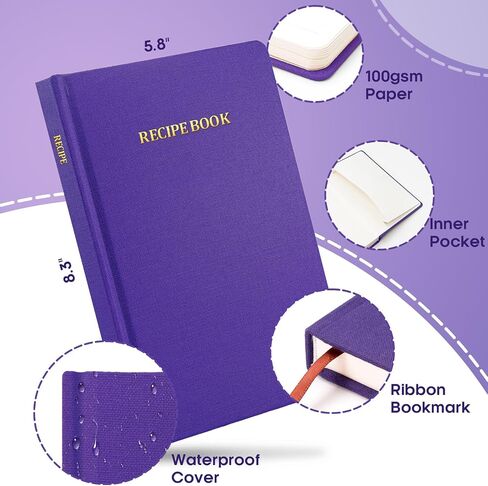 WEMATE Recipe Book to Write in Your Own Recipes, Hardcover Blank Recipe Books, 75 Recipes for Family to Organize Your Recipes, Cooking Gifts,6" x 8", Purple in Saudi Arabia