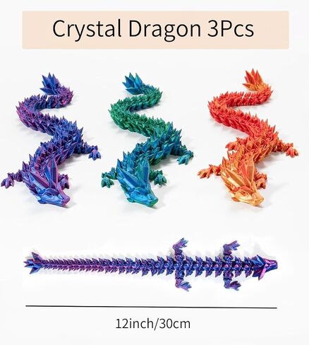 5Pcs 3D Printed Dragon 12In, 3D Printed Flexible Articulated Crystal Dragon,Fidget Toys for Autism/ADHD in Saudi Arabia