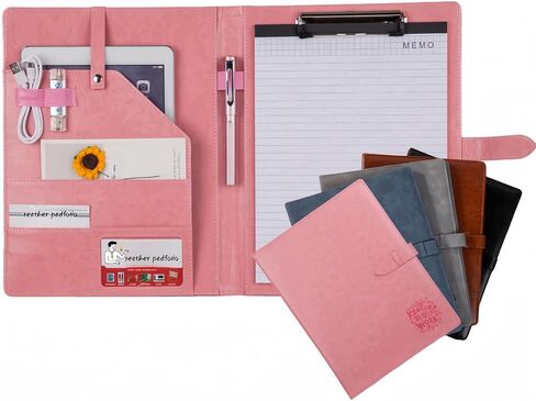 Padfolio Portfolio Leather Binder, Interview Legal Document Organizer, Padfolio Clipboard Folder, Business Card Holder Included 2pcs Letter Sized Writing Pad (Blue) in Kuwait