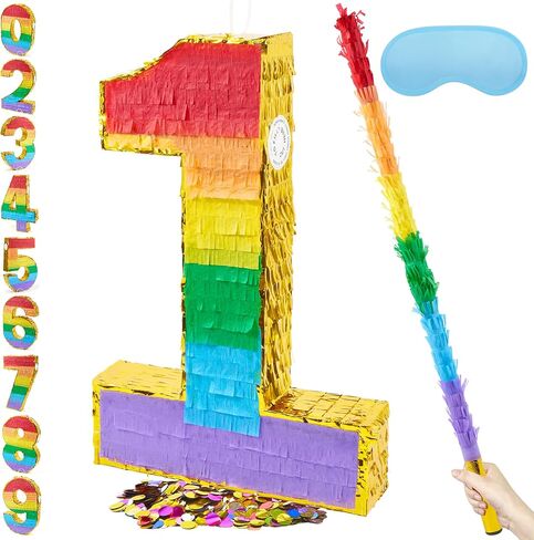 PCFING 20 Inch Number 6 Piñata Rainbow with 30 Inch Piñata Stick Blindfold Confetti for Boy Girl Kids Birthday Party Decorations, Anniversary Celebration, Fiesta in Kuwait