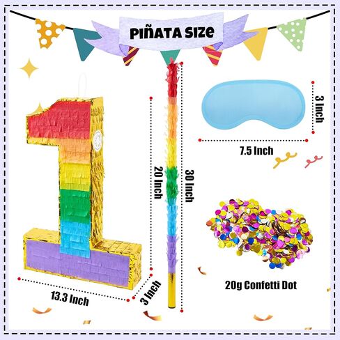 PCFING 20 Inch Number 6 Piñata Rainbow with 30 Inch Piñata Stick Blindfold Confetti for Boy Girl Kids Birthday Party Decorations, Anniversary Celebration, Fiesta in Kuwait