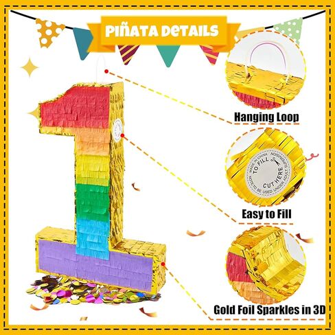 PCFING 20 Inch Number 6 Piñata Rainbow with 30 Inch Piñata Stick Blindfold Confetti for Boy Girl Kids Birthday Party Decorations, Anniversary Celebration, Fiesta in Kuwait