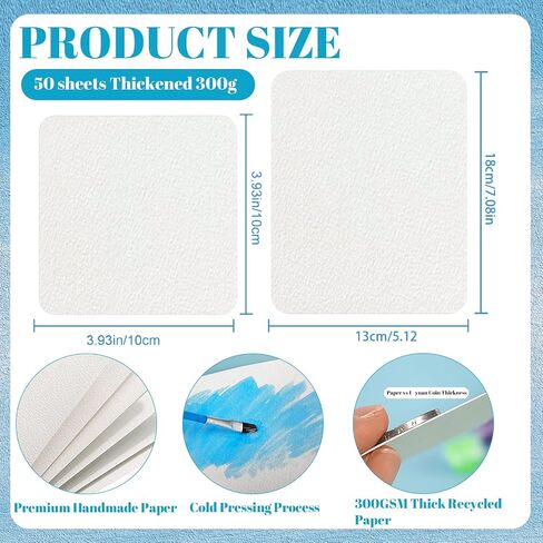 100 Sheets Watercolor Paper Bulk, 140lb/300g Cold Press Thick Water Color Paper Pad Drawing Gift Cards White Art Paper (4 x 4)(5 x 7) in Saudi Arabia