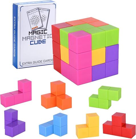 لبنات البناء المغناطيسية من Worwoder Kids Magnetic Magnetic Magnetic Magnetic ، مجموعة من 7 أشكال متعددة الكتل المغناطيسية مع 54 بطاقة دليل ، وتطوير الذكاء وتخفيف الإجهاد تململ للأطفال (الأزرق) in Kuwait