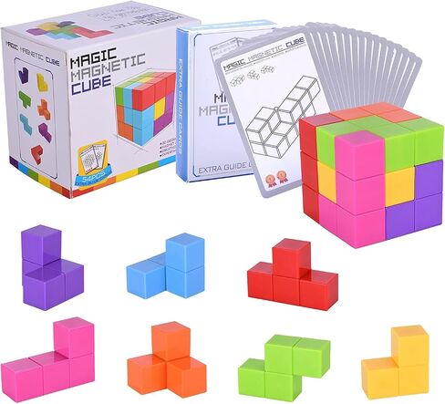 لبنات البناء المغناطيسية من Worwoder Kids Magnetic Magnetic Magnetic Magnetic ، مجموعة من 7 أشكال متعددة الكتل المغناطيسية مع 54 بطاقة دليل ، وتطوير الذكاء وتخفيف الإجهاد تململ للأطفال (الأزرق) in Kuwait