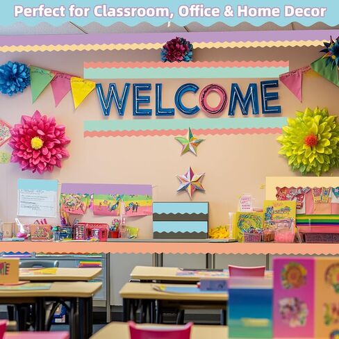 6 Rolls 196.8 Ft Pastel Bulletin Board Borders – Scalloped Classroom Summer Bulletin Board Trim for Teachers – Pastel Decorations for Bulletin Boards,School,Classroom, Posters, Home, Party in Saudi Arabia