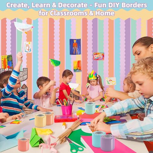 6 Rolls 196.8 Ft Pastel Bulletin Board Borders – Scalloped Classroom Summer Bulletin Board Trim for Teachers – Pastel Decorations for Bulletin Boards,School,Classroom, Posters, Home, Party in Saudi Arabia