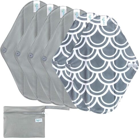 Leekalos Reusable Menstrual Pads - Bamboo Menstrual Cloth Pads | Light Incontinence Pads | Reusable Sanitary Pads - Pack of 6, 1 Cloth Mini Wet Bag in Kuwait