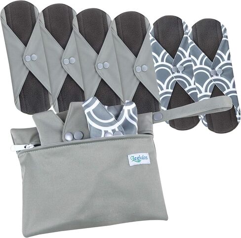 Leekalos Reusable Menstrual Pads - Bamboo Menstrual Cloth Pads | Light Incontinence Pads | Reusable Sanitary Pads - Pack of 6, 1 Cloth Mini Wet Bag in Kuwait