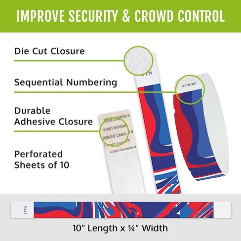 500 WristCo Red, White, and Blue Tyvek Wristbands for Events – Security Cuts & Tamper-Proof Design to Prevent Reuse – Premium-Grade Bracelets for Hospital & Medical ID, Party & VIP Identification in Saudi Arabia
