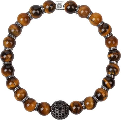 KARMA AND LUCK - حيوية وفيرة - سوار مطاطي من الفضة الإسترلينية عيار 925 للرجال مصنوع يدويًا بحب في بالي - الحجم: 7.5 بوصة قابل للتمدد - جاهز لتقديمه كهدية له in Kuwait
