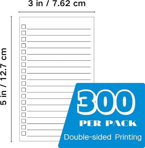 300 Pack Vertical Ruled Index Cards 3x5 with Check Boxes,Double Sided Ruled Note Card for To Do Checklists, Heavy Weight Flash Cards for Studying,School, Home and Office - White in Saudi Arabia