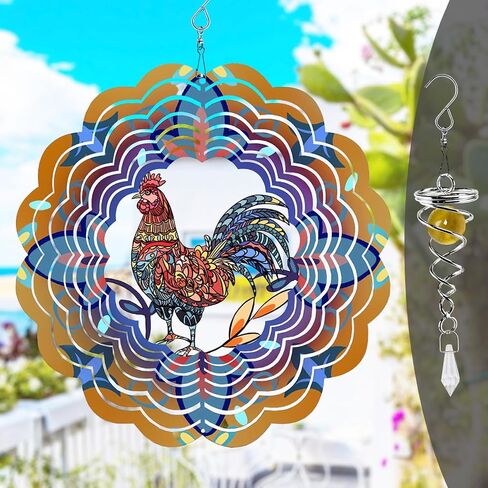 Metal Rooster Wind Spinner and Tail Spinner Kit Wind Spinners Outdoor Decor 3D Kinetic Sculpture Garden Decor Garden Statues Suncatchers for Windows Hanging Yard Art Gift for Women Mom in Saudi Arabia