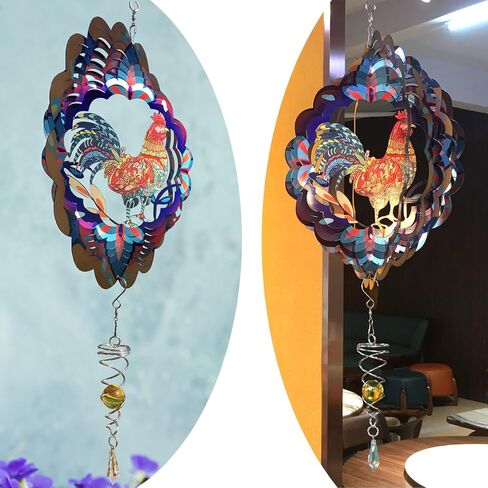Metal Rooster Wind Spinner and Tail Spinner Kit Wind Spinners Outdoor Decor 3D Kinetic Sculpture Garden Decor Garden Statues Suncatchers for Windows Hanging Yard Art Gift for Women Mom in Saudi Arabia