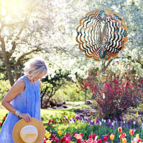 Metal Rooster Wind Spinner and Tail Spinner Kit Wind Spinners Outdoor Decor 3D Kinetic Sculpture Garden Decor Garden Statues Suncatchers for Windows Hanging Yard Art Gift for Women Mom in Saudi Arabia