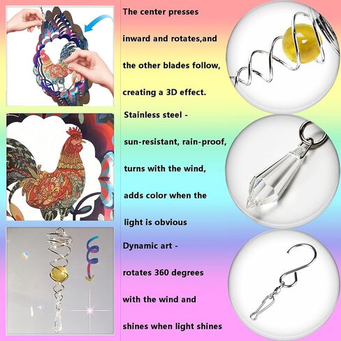 Metal Rooster Wind Spinner and Tail Spinner Kit Wind Spinners Outdoor Decor 3D Kinetic Sculpture Garden Decor Garden Statues Suncatchers for Windows Hanging Yard Art Gift for Women Mom in Saudi Arabia