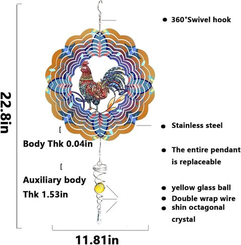 Metal Rooster Wind Spinner and Tail Spinner Kit Wind Spinners Outdoor Decor 3D Kinetic Sculpture Garden Decor Garden Statues Suncatchers for Windows Hanging Yard Art Gift for Women Mom in Saudi Arabia