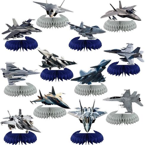 12 Pcs Fighter Party Decorations Air Force Honeycomb Centerpiece Fighter Table Topper Airplanetable Decoration for Birthday Party Favor Supplies in Saudi Arabia