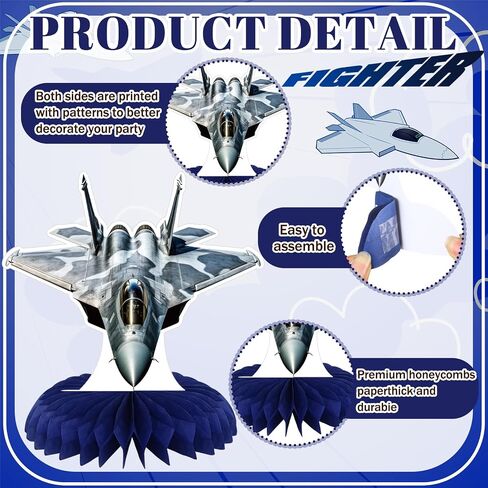 12 Pcs Fighter Party Decorations Air Force Honeycomb Centerpiece Fighter Table Topper Airplanetable Decoration for Birthday Party Favor Supplies in Saudi Arabia