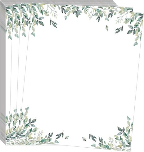 50 Pcs Greenery Letterhead Paper Eucalyptus Leaf Themed Decorative Printer Paper Wedding Botanical Letter Stationery Writing Paper Sheets for School Writing Home Office Supplies (Flower) in Kuwait
