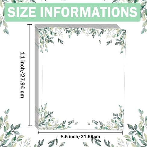 50 Pcs Greenery Letterhead Paper Eucalyptus Leaf Themed Decorative Printer Paper Wedding Botanical Letter Stationery Writing Paper Sheets for School Writing Home Office Supplies (Flower) in Kuwait