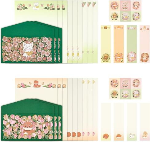 مجموعة مراكب القرطاسية 44PCS مجموعة وأظرف ، 3.5 "× 7" أنماط حيوانية لطيفة ، أدوات كتابة رسائل رسائل الحب ، قرطاسية كتابة الرسائل للدعوة (الكلاب والقط) in Kuwait