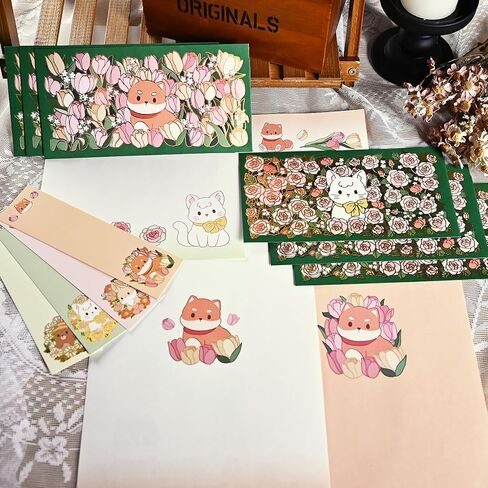 مجموعة مراكب القرطاسية 44PCS مجموعة وأظرف ، 3.5 "× 7" أنماط حيوانية لطيفة ، أدوات كتابة رسائل رسائل الحب ، قرطاسية كتابة الرسائل للدعوة (الكلاب والقط) in Kuwait