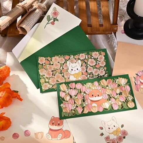 مجموعة مراكب القرطاسية 44PCS مجموعة وأظرف ، 3.5 "× 7" أنماط حيوانية لطيفة ، أدوات كتابة رسائل رسائل الحب ، قرطاسية كتابة الرسائل للدعوة (الكلاب والقط) in Kuwait