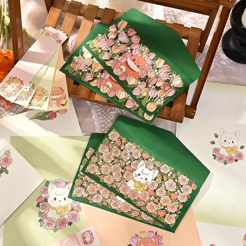 مجموعة مراكب القرطاسية 44PCS مجموعة وأظرف ، 3.5 "× 7" أنماط حيوانية لطيفة ، أدوات كتابة رسائل رسائل الحب ، قرطاسية كتابة الرسائل للدعوة (الكلاب والقط) in Kuwait