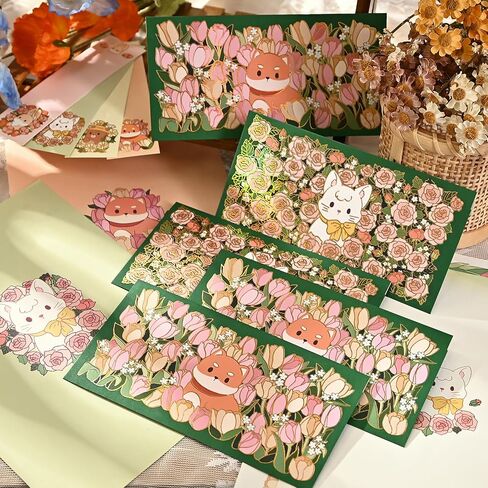 مجموعة مراكب القرطاسية 44PCS مجموعة وأظرف ، 3.5 "× 7" أنماط حيوانية لطيفة ، أدوات كتابة رسائل رسائل الحب ، قرطاسية كتابة الرسائل للدعوة (الكلاب والقط) in Kuwait