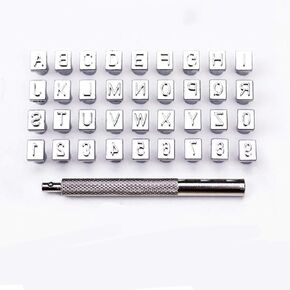 26 PCS Capital Leathercraft Metal Letter Stamps Set Punch ، 1/4 "(6mm) Steel Printing Frinting Alphabet Letter Stamp Tool Letters Printing Copper with A Pole ، DIY Kit