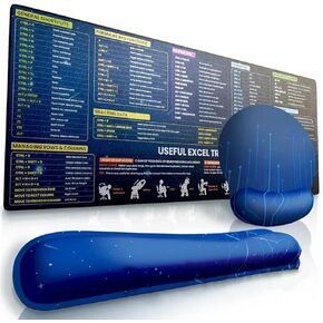 3 قطعة Excel اختصارات الغش لوحة لوحة المفاتيح لوحة المفاتيح - ممتدة XL كبيرة XL Excel Mouse Pad Pad Pad Rest Rest ، حافة غرزة غير قسيمة ، للمكتب والمنزل والألعاب