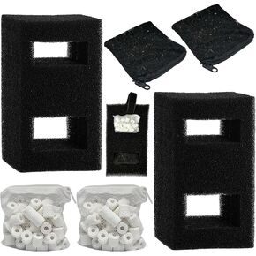2 Set Aquarium Filter Media Kits Compatible with Fluval Flex (15 Gal) Desktop Aquarium, Includes 2 Carbon Filter Refills, 2 Foam Filters A1375, 2 Ceramic Rings & 1 Filter Cord