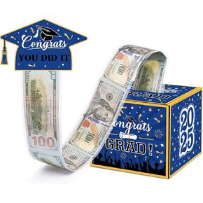 2025 Graduation Money Box for Cash Gift, Funny Graduation Gifts for Boys Girls High School College, Surprise Money Holder for Grads with Pull Out Card and 100Pcs Plastic Bags