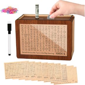 Cash Vault Wooden Money Savings Box 10000 ، Piggy Bank للبالغين الأطفال ، أهداف مدخرات بنك الأسرة العائلي ， مربع تحدي فريد من 10000 التوفير ، زراعة عادات الإدارة المالية