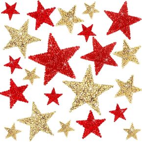 22 PCS 4 أحجام الحديد على بقع النجمة راينستون البقع اللامع ملصقات نجمة الذهب الذهب Red Star Patches شكل النجوم النجمة زخارف الزخارف للملابس جينز إصلاح الديكور ديي