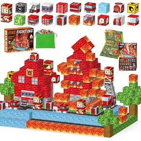 118PCS Magnetic Building Blocks - Build 3D Fire Station Construction Set, STEM Toys for Kids 3+, 1-Inch Magnetic Cubes Montessori Sensory Toys for Toddlers, Boys Girls Magnet Blocks Birthday Gifts