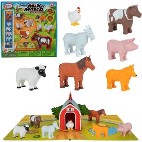 Playthings الشهير Mini Magnetic Mix أو ألعاب الحيوانات مطابقة مع Playmat المنبثقة ، مجموعة من 7 - مزرعة
