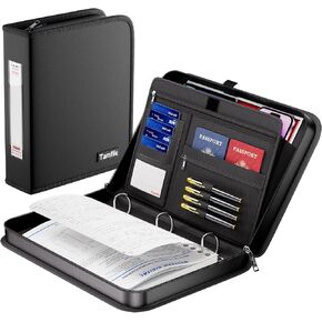Tamfile Fireproof 3 Ring Binder with Zipper, 1.5 Inch Round Ring Binder Hold Up 375 Sheets of 8.5"x11" A4 Paper, Portable Safe Storage with Large Pockets, Important File Storage for A4 Files (Black)