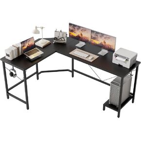 Modern L-Shaped Computer Desk with Monitor Stand | 66" Corner Home Office Desk with Storage Shelves | Spacious Workstation for Gaming & Work, Rustic Brown