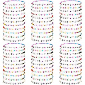 72 PCS WWJD Bracelets يسوع يا أساور مسيحية ، سوار صداقة مطرز للنساء للطفل الأساور الدينية الملونة هدية المجوهرات الملهمة (يسوع)