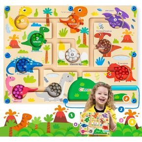 متاهة اللون المغناطيسي والرقم ، لوحة ألغاز التعلم المطابقة ، لعبة Montessori Counting Learning Guzzle ، لعبة Dinosaur Wooden Magnet Maze ، ألعاب Toddler Fine Motor Market