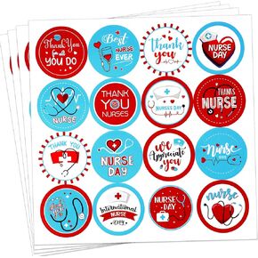 HOWAF 288pcs Thank You Nurse Decorations Stickers, Nurse Themed Label Stickers for Nurse Appreciation Week Party Decoration Supplies, Happy Nurse Week Gift Tag Stickers, Thanks Nurse Round Stickers for Nurse Day Favors